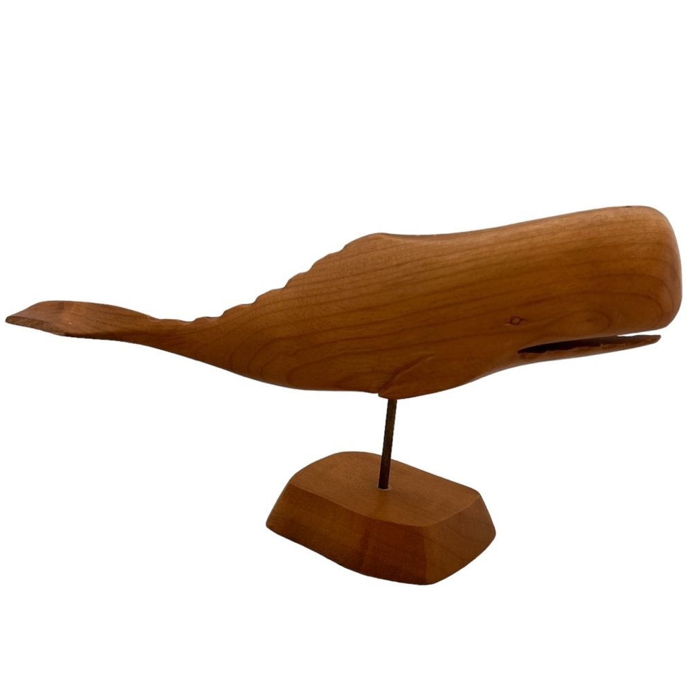 Vintage Hand Carved Wooden Whale Figure Statue Fish Nautical Sea Ocean Coastal
